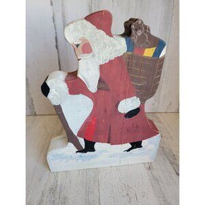 Wooden Santa‎ Claus walking stick vintage home decor toy teddy bear